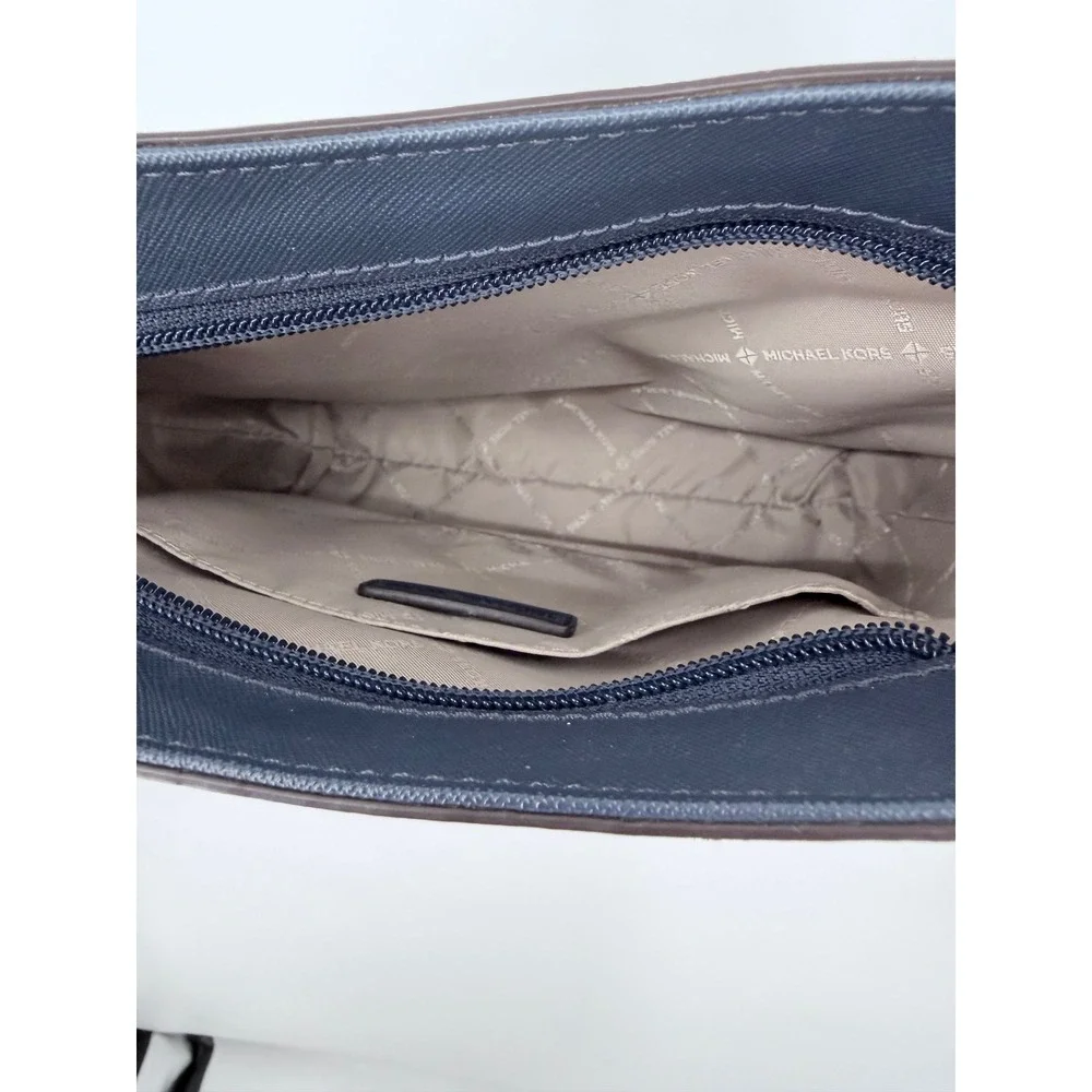 Michael Kors MK Crossbody Bag Small Navy Blue Saffiano Leather Silver Logo